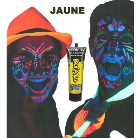 Déguisement - Tube de peinture UV corps et visage - Jaune fluo - 10 ml