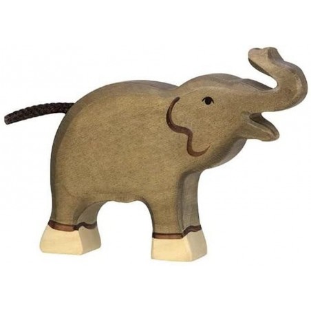 Holztiger - Figurine animal en bois - Petit éléphant trompe haute