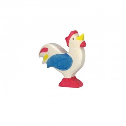 Holztiger - Figurine animal en bois - Coq bleu chantant