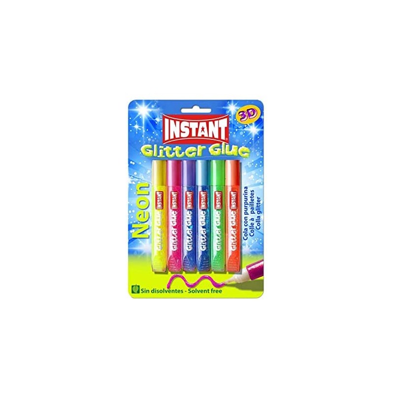 Graine Créative - Loisirs créatifs - Instant - Blister de 6 stylo colles liquide fluo pailletés