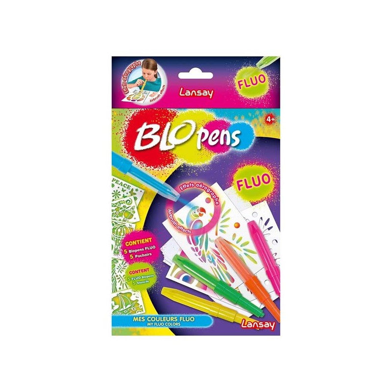 Blopens fluos pack de 5 feutres et 5 pochoirs