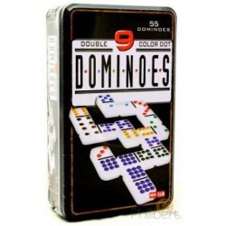 Dominoes Double 9 Color Dot ""55 Dominos"" Boite metal