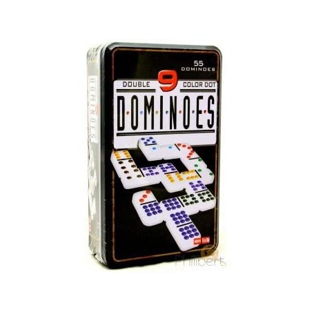 Dominoes Double 9 Color Dot ""55 Dominos"" Boite metal