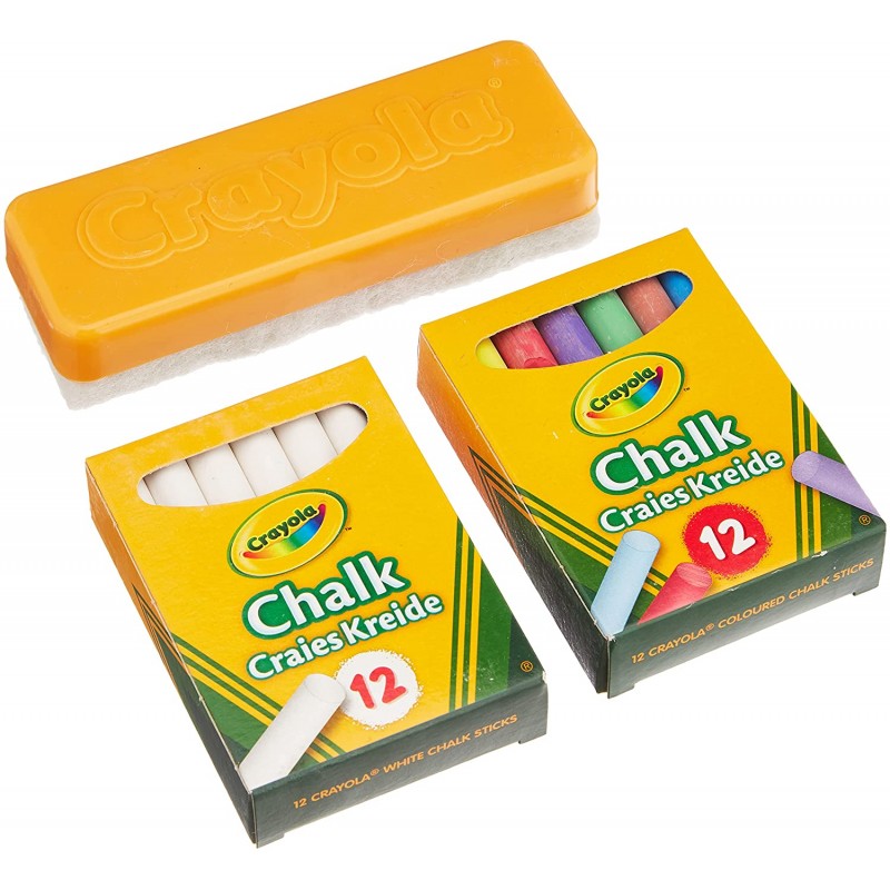 Crayola - Blister de craies blanches et couleurs avec brosse à effacer