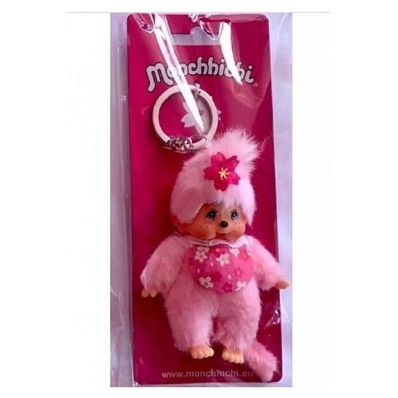 Bandai - Peluche porte clé Monchhichi - Kiki Pinky Sakura rose - 10 cm