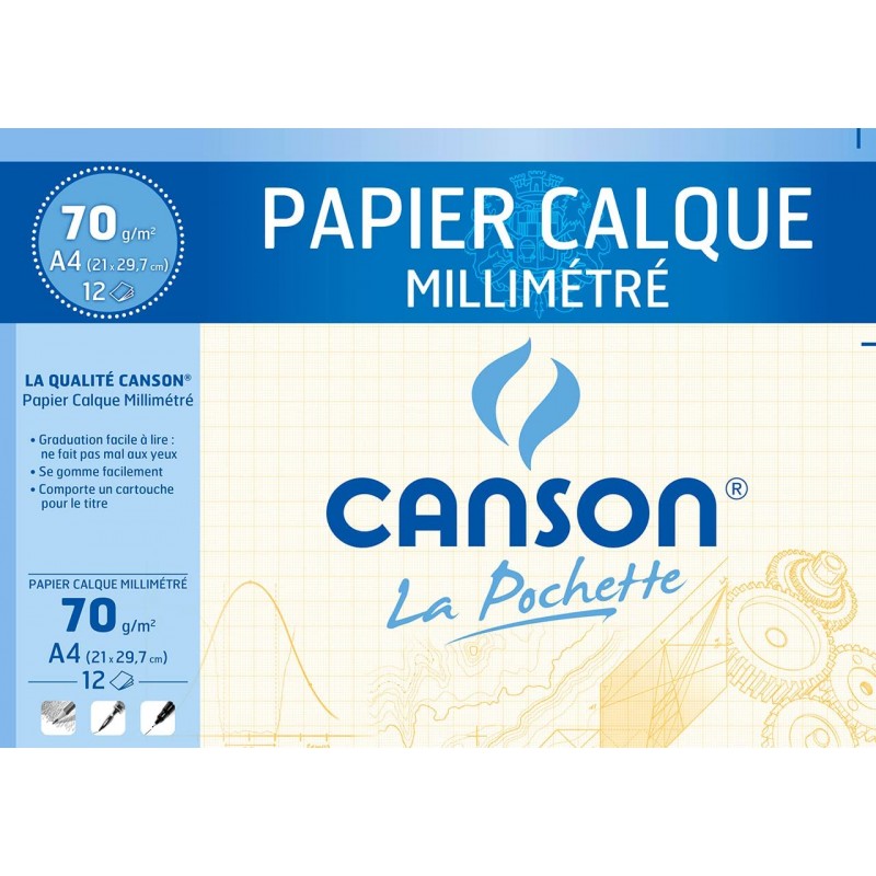 Pochette 12 feuilles papier calque A4 70g Canson