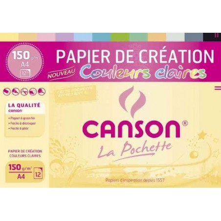 Canson - Beaux arts - Pochette de papier couleurs claires - 12 feuilles - A4 - 150 g/m2