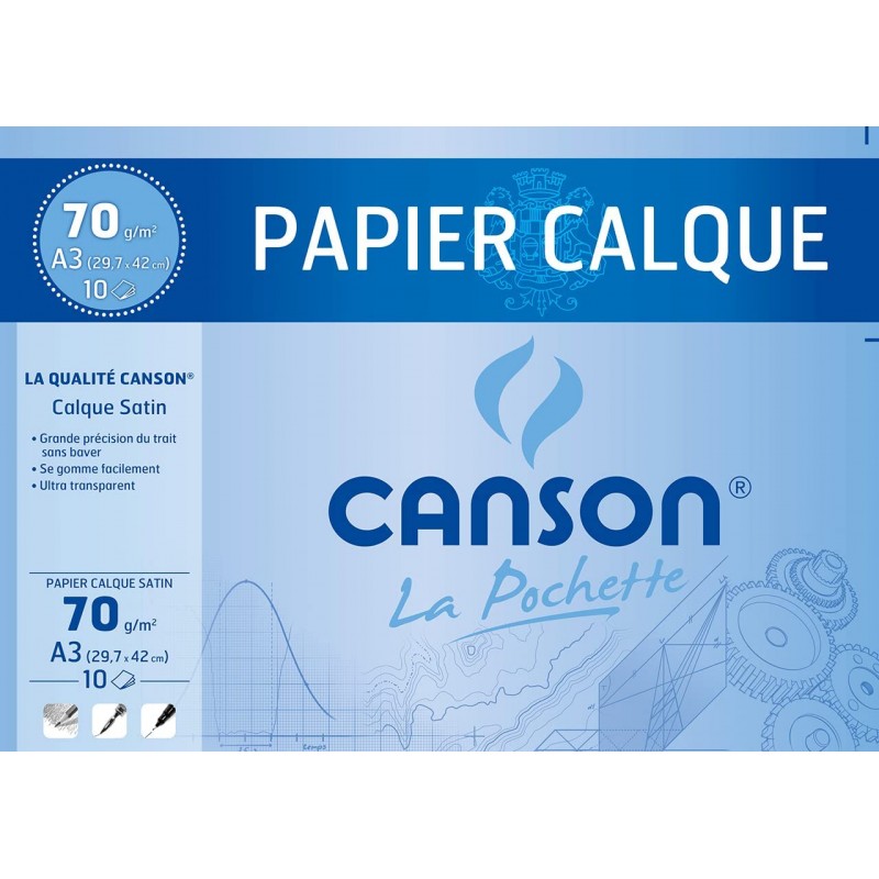 Canson - Beaux arts - Pochette de papier calque satin - 10 feuilles - A3 - 70 g/m2