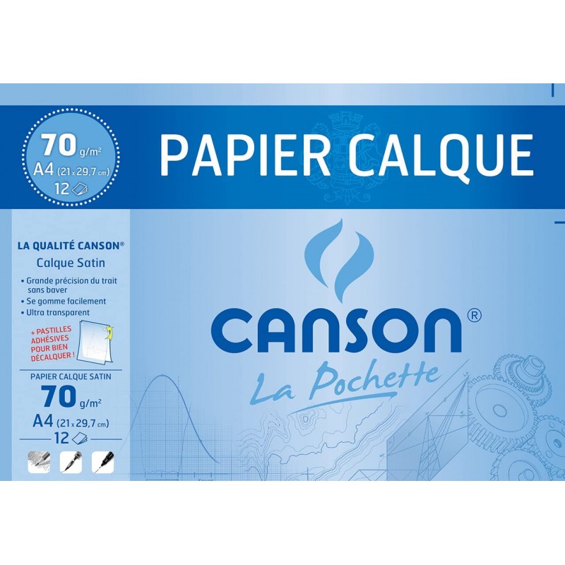 Canson - Beaux arts - Pochette de papier calque satin - 12 feuilles - A4 - 70 g/m2