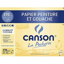 Canson - Beaux arts - Pochette de papier peinture et gouache - Blanc - 6 feuilles - 24x32 cm - 370 g