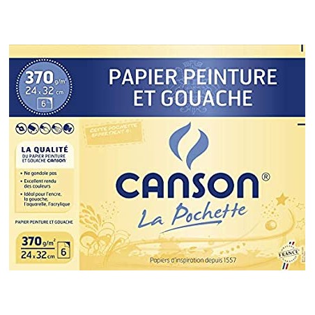 Canson - Beaux arts - Pochette de papier peinture et gouache - Blanc - 6 feuilles - 24x32 cm - 370 g