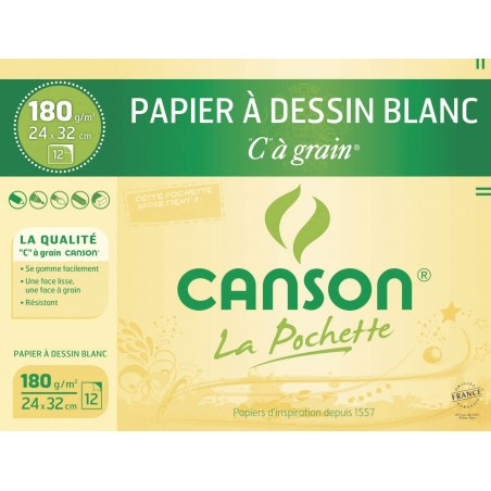 Canson - Beaux arts - Pochette de papier à dessin blanc - 12 feuilles - 24x32 cm - 180 g/m2