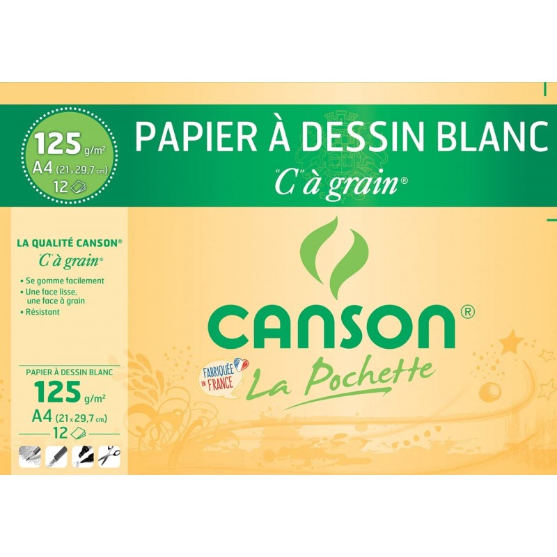 Canson - Beaux arts - Pochette de papier à dessin blanc - 12 feuilles - A4 - 125 g/m2