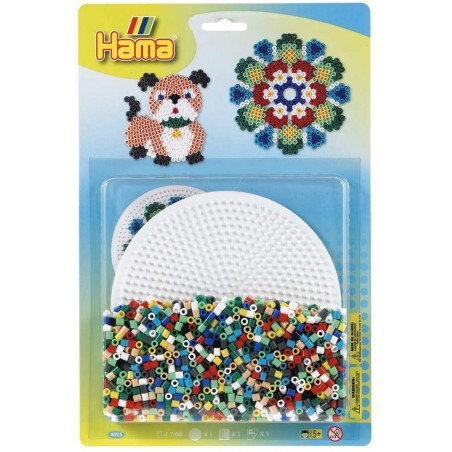 Hama - Perles - 4025 - Taille Midi - Boîte 1100 perles et 2 plaques chien et ronde