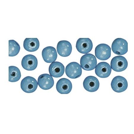 Rayher - Sachet de 115 perles en bois poli - Bleu clair - 6 mm