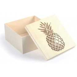 Boîte en bois ajourée à décorer - Ananas - 15 x 15 x 7,5 cm