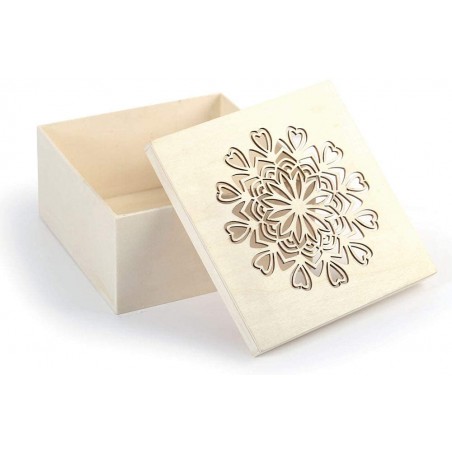 Boîte en bois ajourée à décorer - Mandala coeurs - 15 x 15 x 7,5 cm