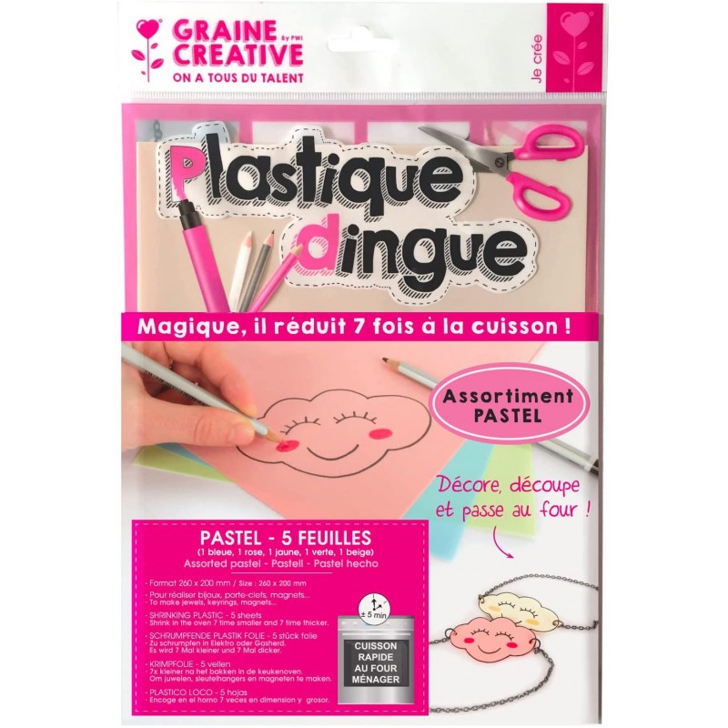 PWI 10506 Feuille Plastique Dingue Graine Créative 262x202x2mm Pastel Pochette de Lot de 5 Assorties