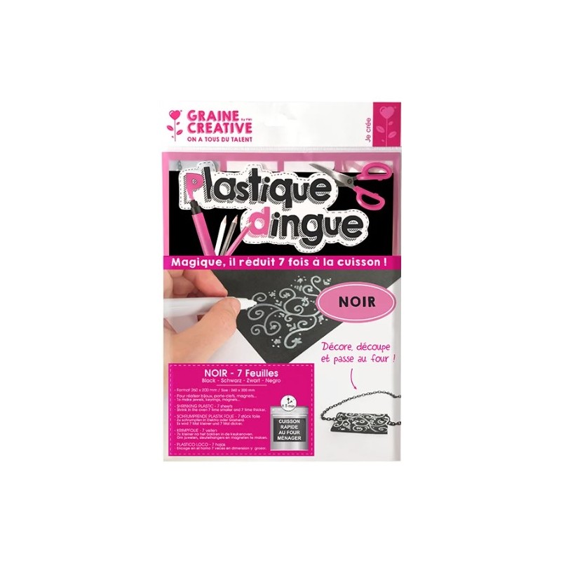 PW International - Plastique Dingue Noir, Sachet de 7 Feuilles de 260 x 200 mm, 3 Ans et Plus