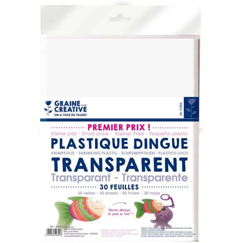 PW International - Plastique dingue Transparent, Sachet de 30 Feuilles de 260 x 200 mm, 3 Ans et Plu