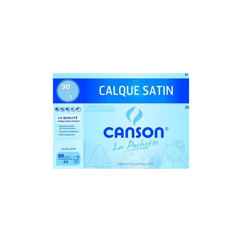 Canson - Beaux arts - Pochette de papier calque satin - 12 feuilles - A4 - 90 g/m2