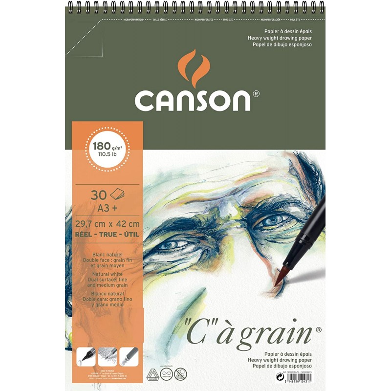 Canson - Beaux arts - Bloc à spirales grain blanc - 30 feuilles - A3 - 180 g/m2