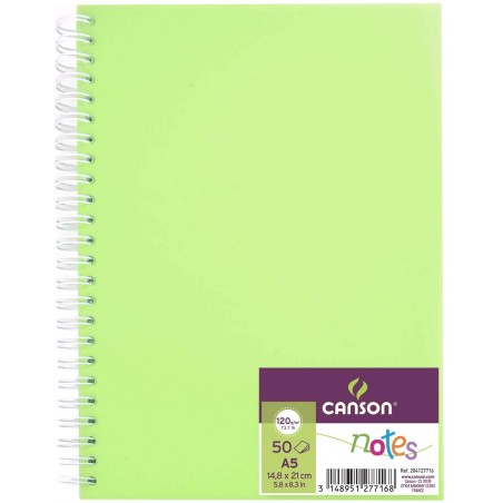 Canson - Beaux arts - Cahier de notes vert à reliure anneaux - 50 feuilles - A5 - 120 g/m2