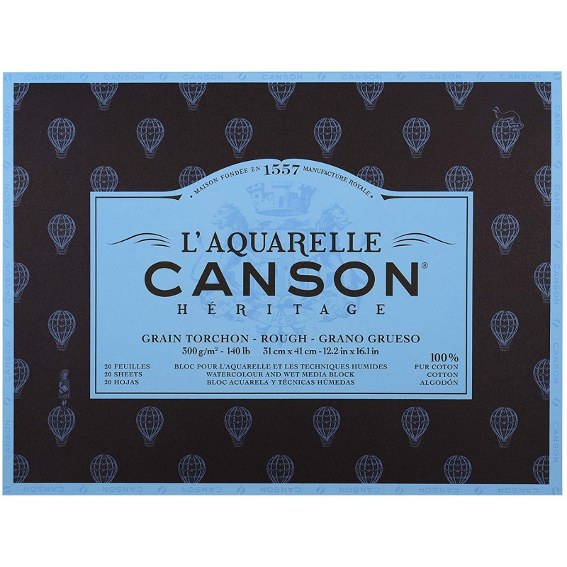 Canson - Beaux arts - Bloc Héritage aquarelle - Grain torchon - 20 feuilles - 31x41 cm - 300 g/m2