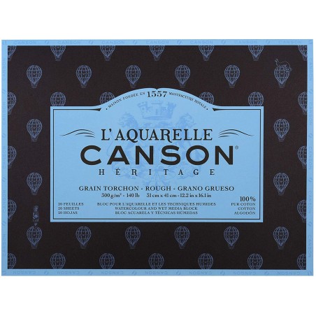 Canson - Beaux arts - Bloc Héritage aquarelle - Grain torchon - 20 feuilles - 31x41 cm - 300 g/m2