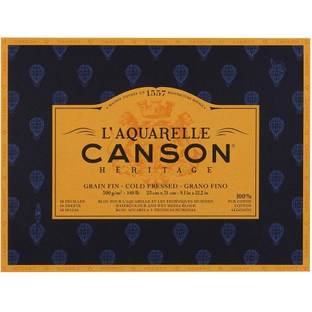 Canson - Beaux arts - Bloc Héritage aquarelle - Grain fin - 20 feuilles - 23x31 cm - 300 g/m2