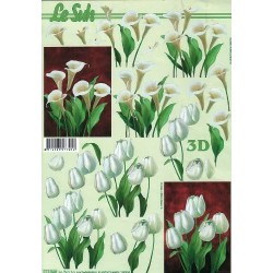 Feuille 3D de motifs pour carte en 3D - Arums et tulipes blanches