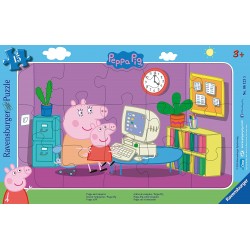 Ravensburger - Puzzle cadre 15 pièces - Devant l'ordinateur - Peppa Pig
