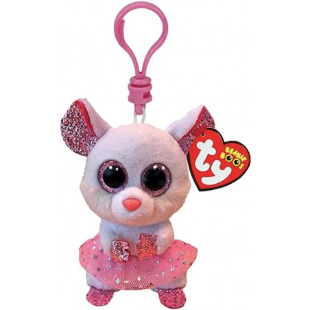 Peluche TY - Porte clé - Nina la souris rose en tutu