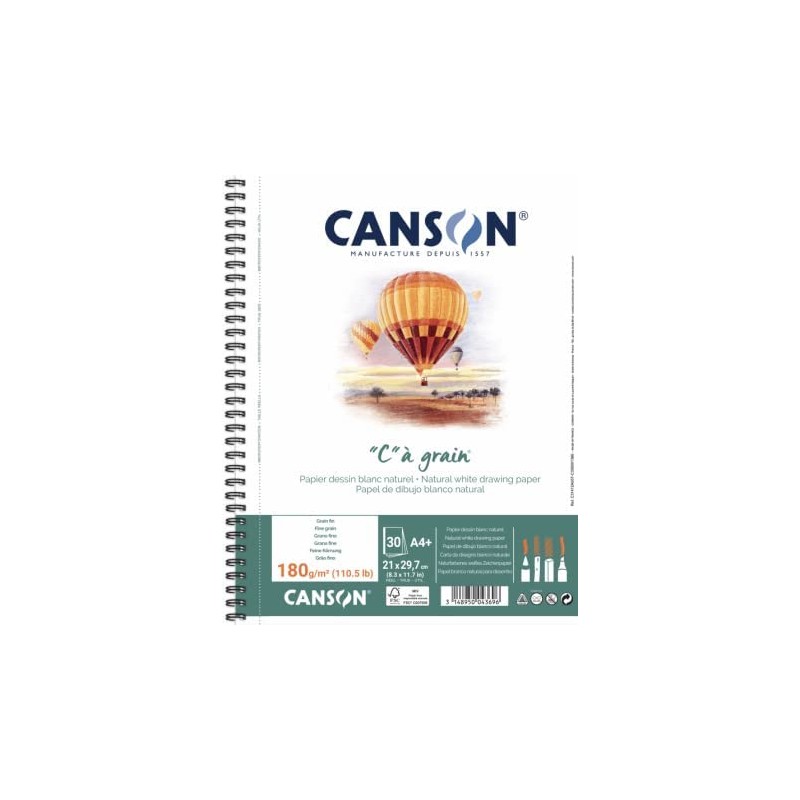 Canson - Beaux arts - Bloc à spirales grain fin blanc - 30 feuilles - A4 - 180 g/m2