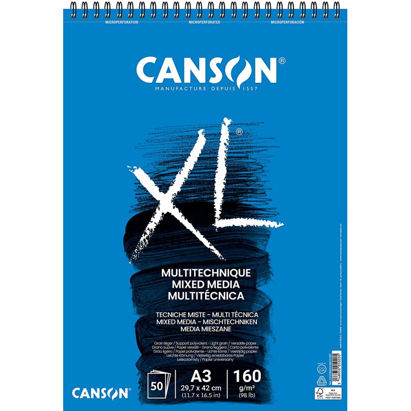 Canson - Beaux arts - Bloc XL à spirales - 50 feuilles de dessin - A3 - 160 g/m2