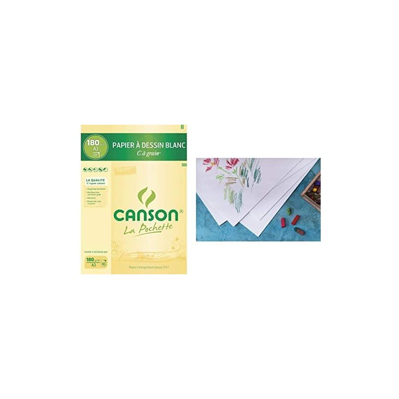 CANSON Papier à dessin C à grain, A3, 180 g/m2, blanc