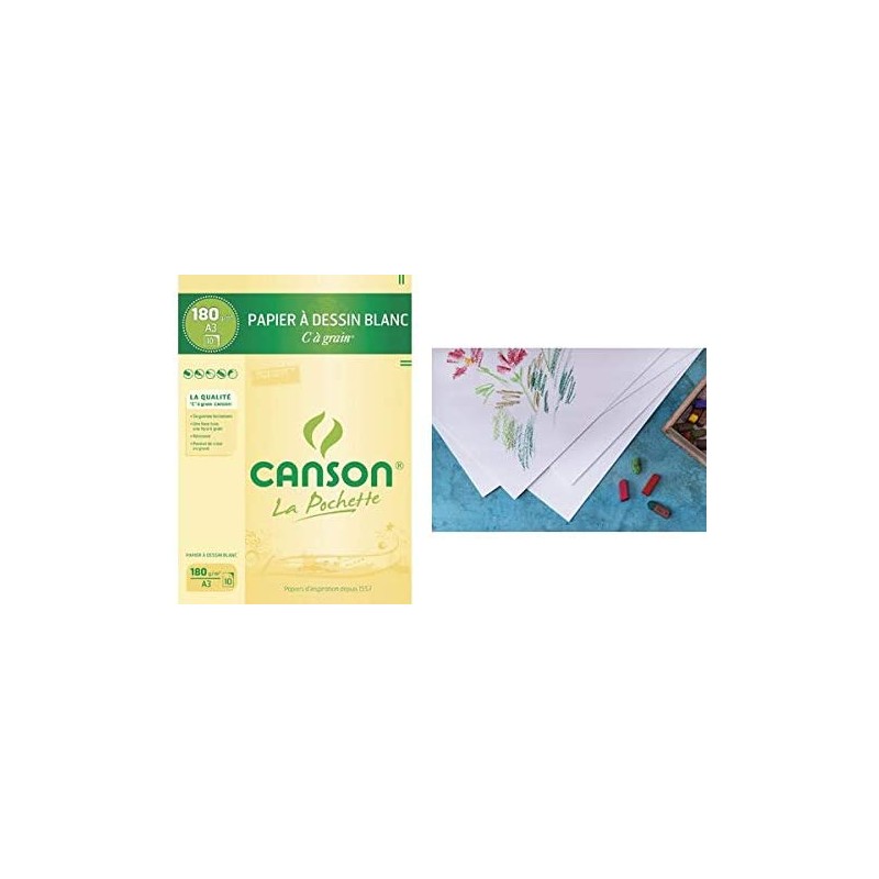 Canson C à grain - Pochette papier à dessin - 10 feuilles - A3 - 180 gr -  blanc Pas Cher