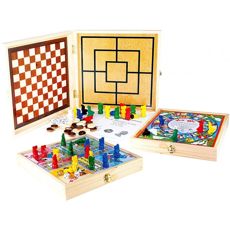 Jeujura - 11855- Jeux de Société-Coffret en Bois 100 Jeux