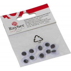 Rayher - Blister de 10 yeux mobiles en plastique - Blanc et noir - 5 mm