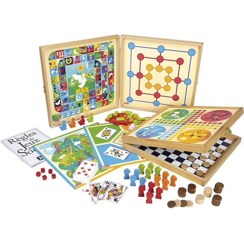 Jeujura - 8120- Jeux de Société-Coffret de Jeux Classiques - 80 Regles - Pions Bois