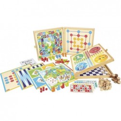 Jeujura - 8124- Jeux de Société-Coffret de Jeux Classiques - 150 Regles - Pions Bois