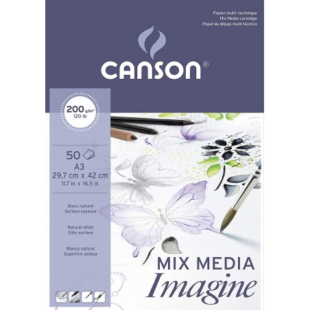 Canson - Beaux arts - Bloc encollé imagine blanc - 50 feuilles - A3 - 500 g/m2