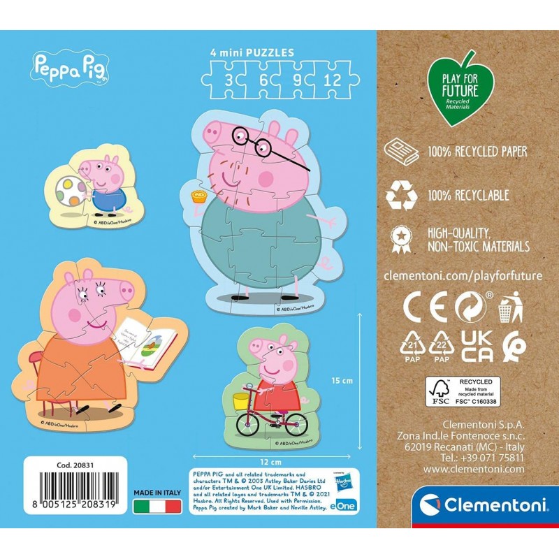 Clementoni - Puzzle 3, 6, 9, et 12 pièces - Peppa Pig