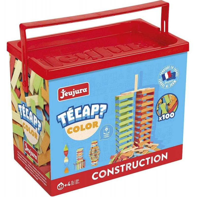 Jeujura - 8336- Jeux de Construction-Tecap Baril de Planchettes Color - 100 Pieces
