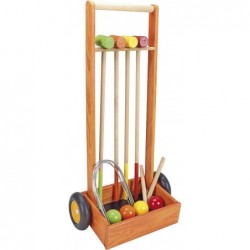 Jeujura - 8602- Jeux de Société-Jeu de Croquet en Bois - 4 Joueurs - Chariot en Bois