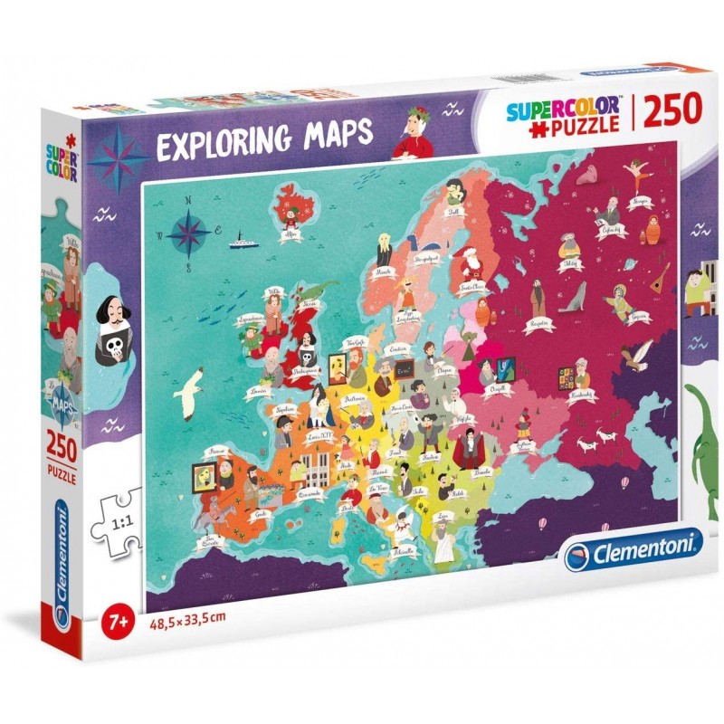 Clementoni - Puzzle 250 pièces - Carte d'Europe - Monuments et célébrités