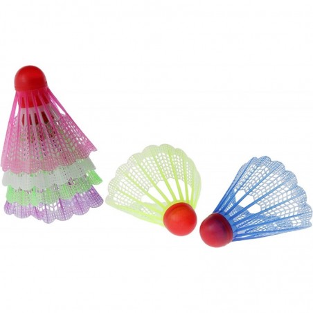 Volants Badminton Idena 6 Pièces - Plastique Avec Pointe Mousse - Couleurs Assorties - Boîte Transport