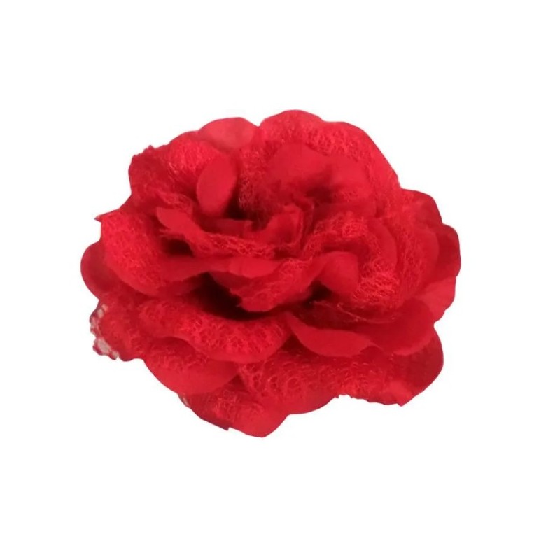 Déguisement - Fleur rouge montée sur barrette - 13 cm