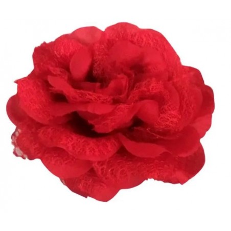 Déguisement - Fleur rouge montée sur barrette - 13 cm