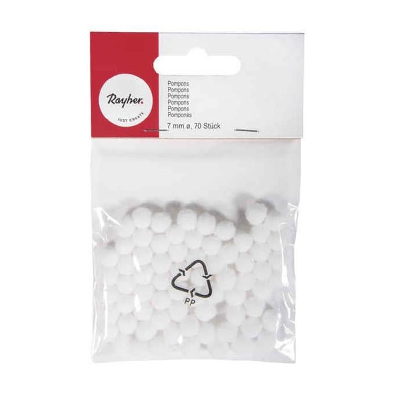 Rayher - Blister de 70 pompons - Blanc - 7 mm